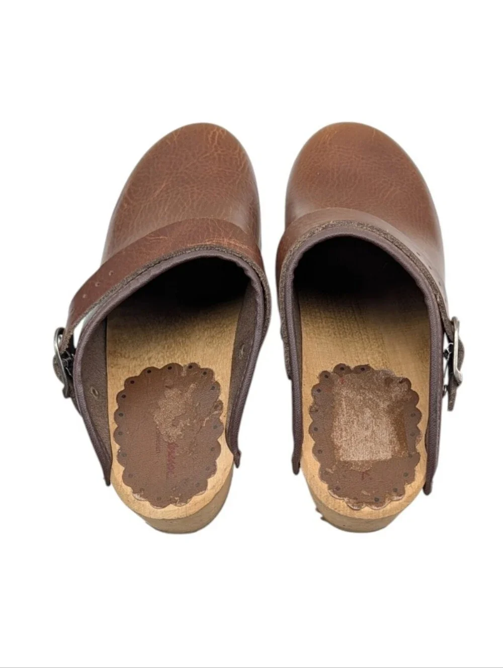 Hanna Andersson Brown Leather Swedish Wooden Clogs EU 38 US 7.5 S4231 - Picture 10 of 11